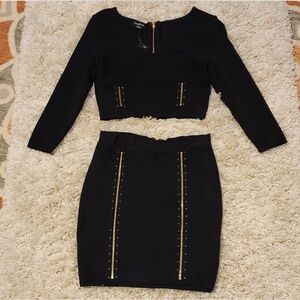 Bebe Vintage Black Skirt Set 2 Piece Dress
